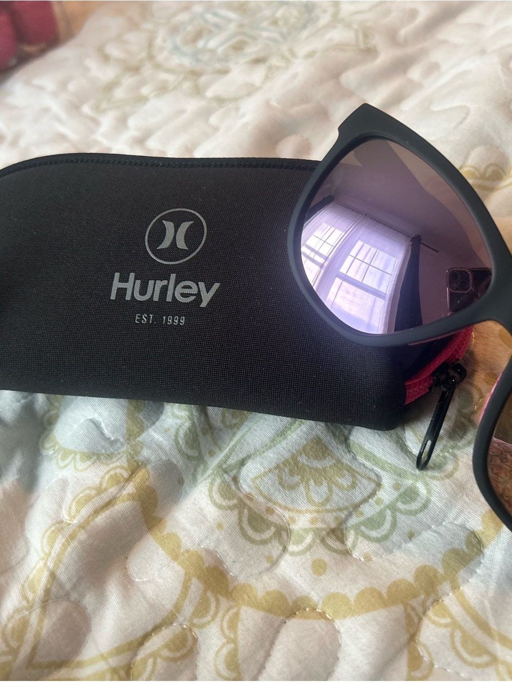 Hurley Matte Black Sunglasses with Purple Mirrored Lenses